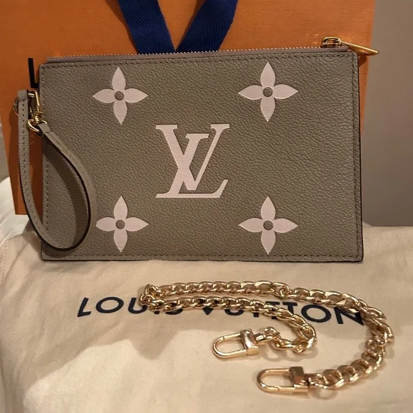 NEW Louis Vuitton GIANT BiColor Wristlet/Pouch/Chain Bag TURTLE DOVE/PASTEL PINK - Picture 2 of 16